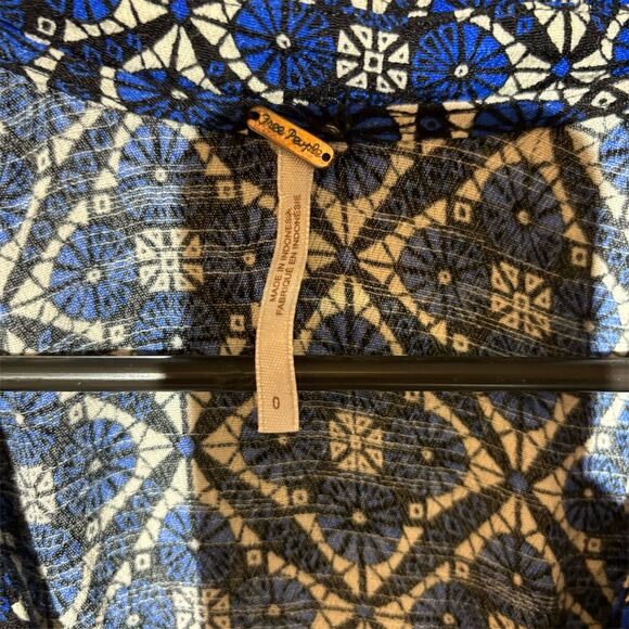 Free People Melody Blue Black Mosaic Geometric Mini Dress Size 0 Short Sleeve - Picture 5 of 5